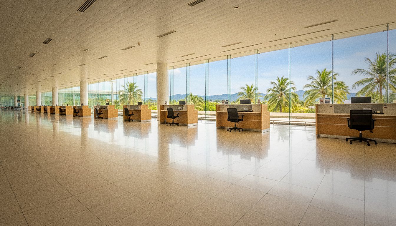 Car rental desks in the arrivals hall of Phuket Airport