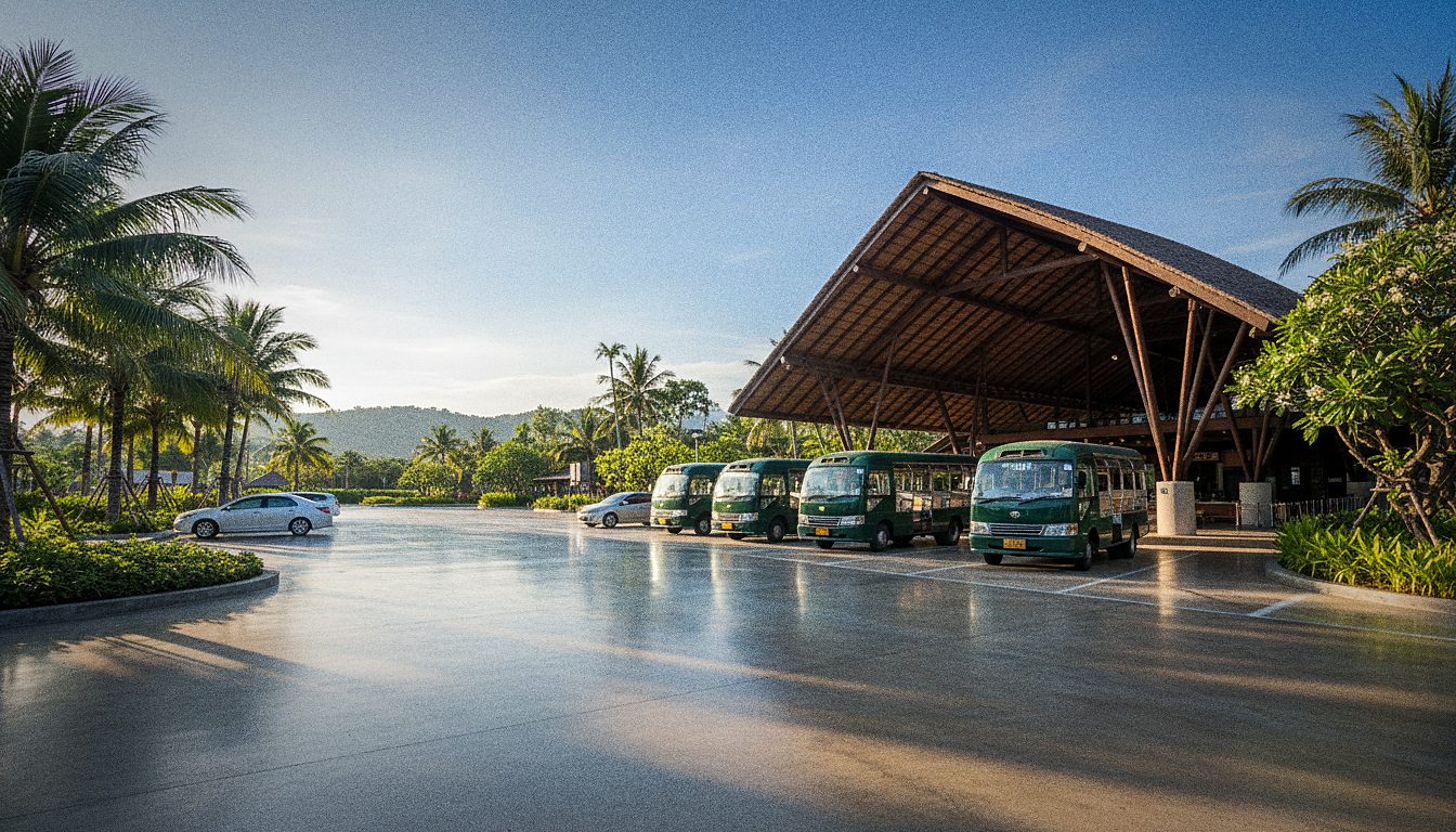 Arrivals area at Samui Airport with taxi and transfer meeting point